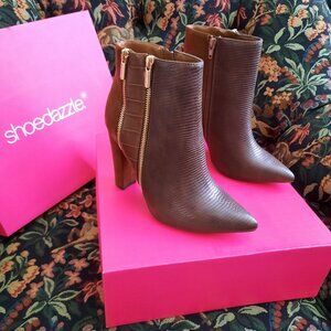 LADIES NEW SHOEDAZZLE BROWN TONES ANKLE BOOTS  SIZE 8